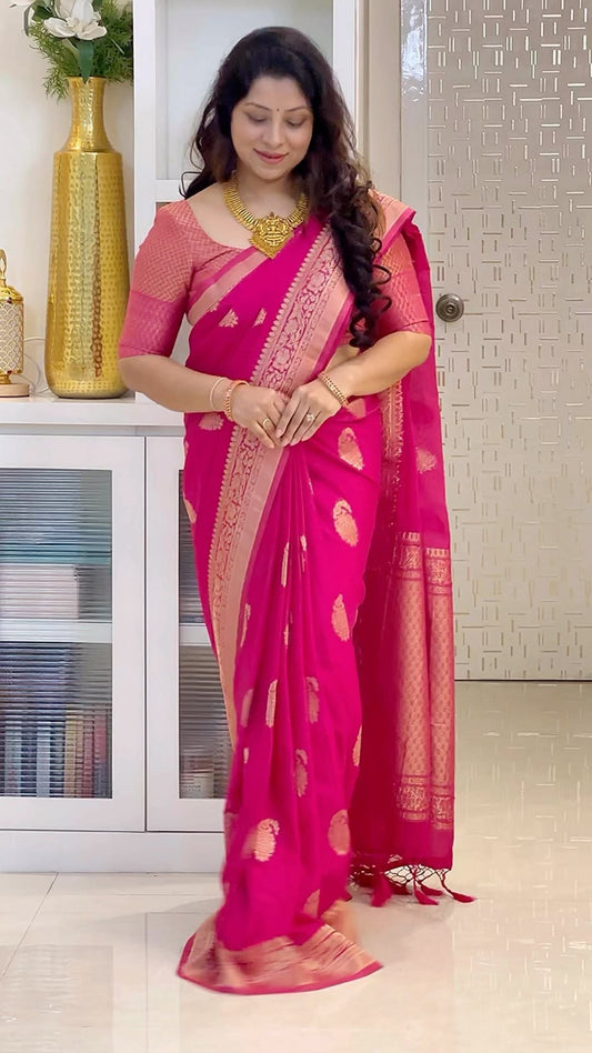 Rani Pure Pure Banarasi Silk Saree With Attractive Blouse Piece