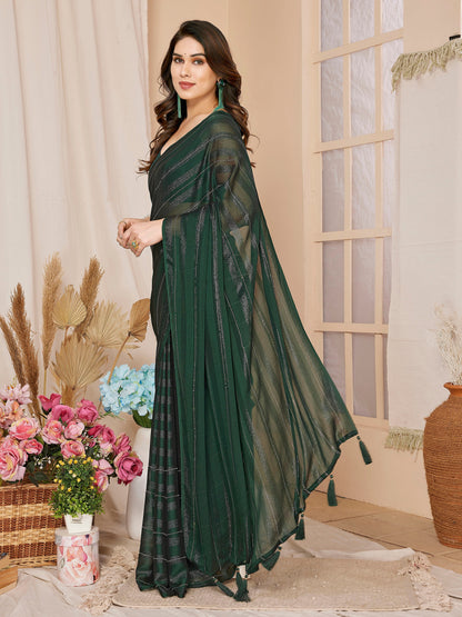 1-Minute Ready To Wear Georgette Designer Party wear Saree (Green)