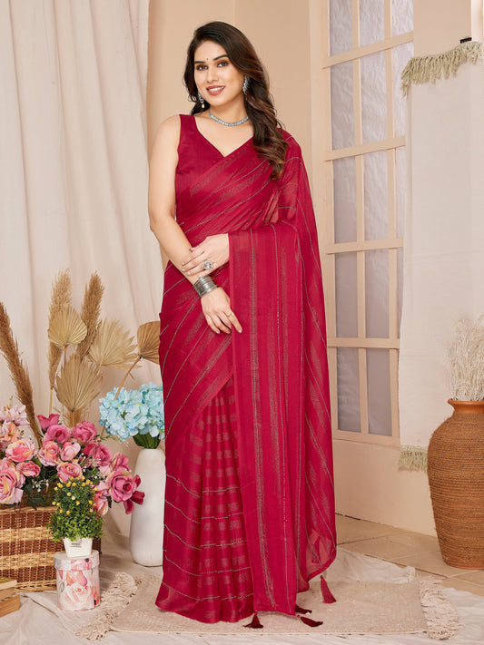 1-Minute Ready To Wear Georgette Designer Party wear Saree (Pink)