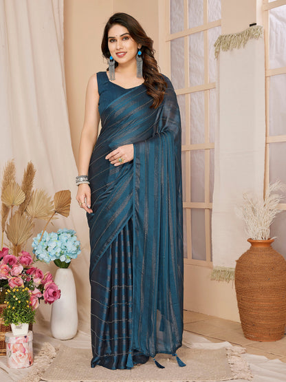 1-Minute Ready To Wear Georgette Designer Party wear Saree (Blue)