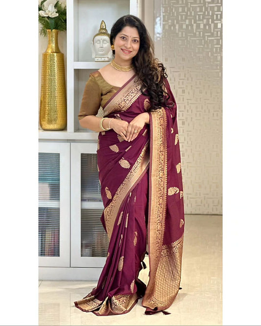 Maroon Pure Pure Banarasi Silk Saree With Attractive Blouse Piece