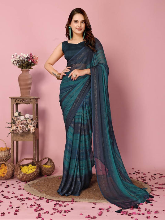 1-Minute Ready To Wear Rangoli Silk Saree (Blue)