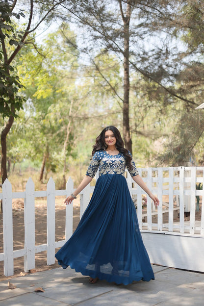 Blue Color party wear Anarkali Gown