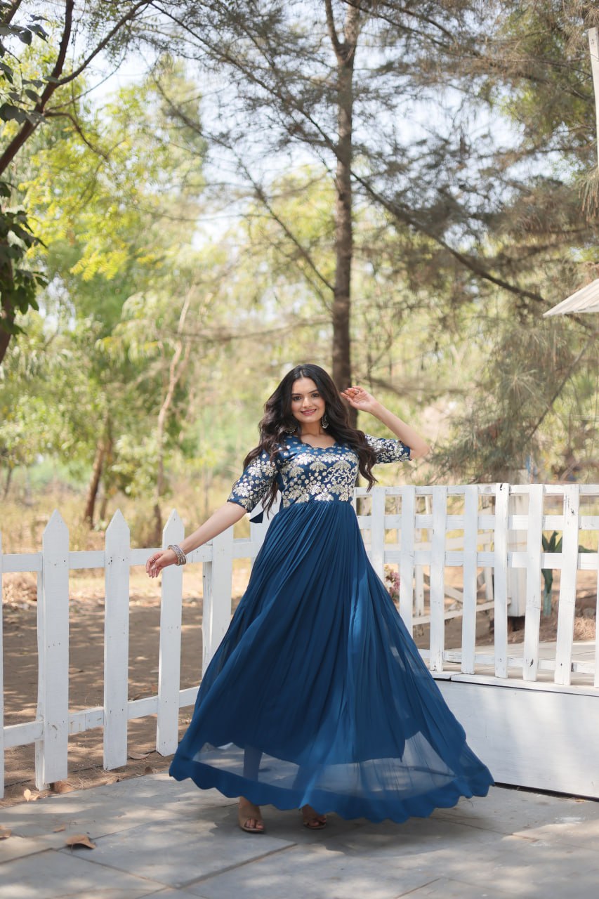 Blue Color party wear Anarkali Gown