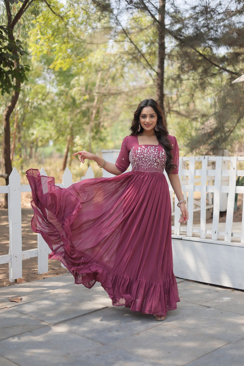 Party wear Gown Burgundy Color