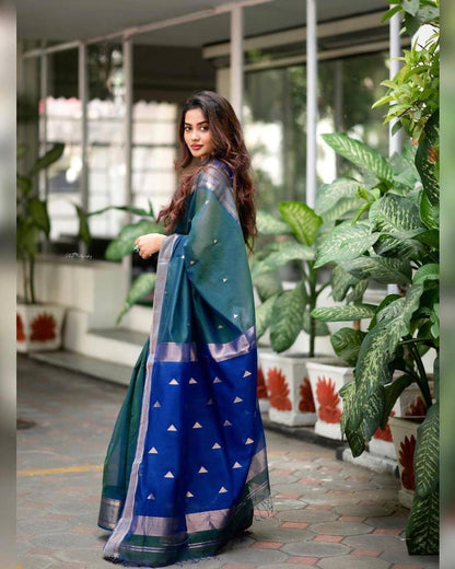 Teal Soft Lichi Silk Function Wear Saree