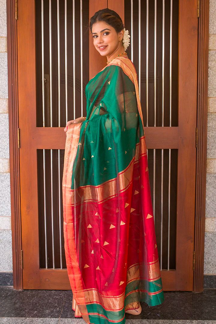 Green Soft Banarasi Silk Traditional Wear Saree