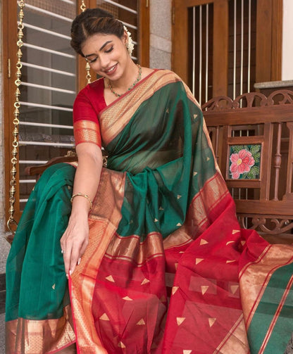 Green Soft Banarasi Silk Traditional Wear Saree