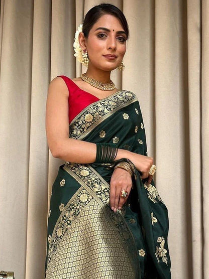 Green Banarasi Soft Silk Wedding Wear Saree