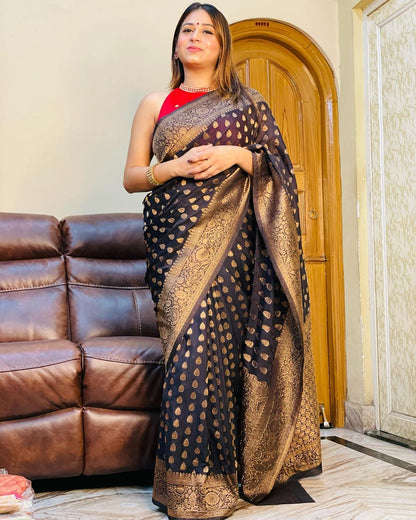 Black Pure Pure Banarasi Silk With Lovely Blouse Piece