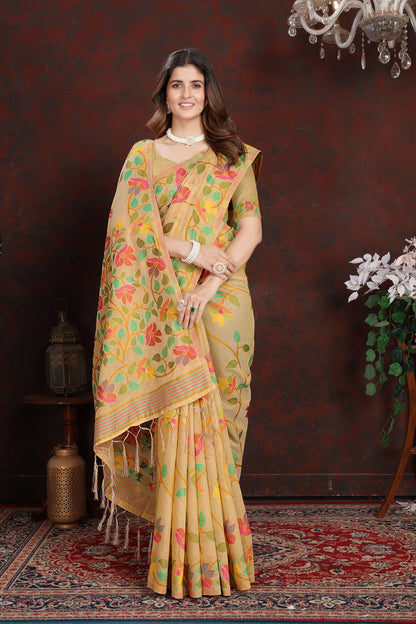 Beige Color Soft Cotton Jamdani Saree