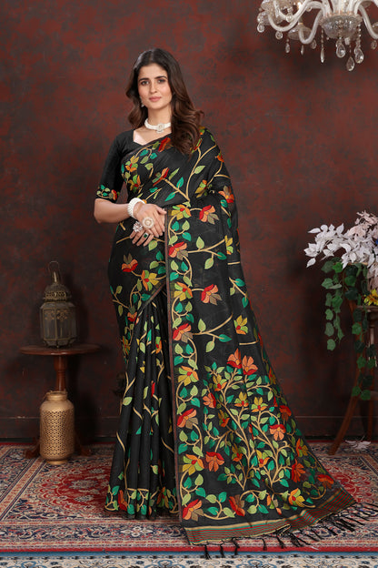 Amazing Black Color Cotton Jamdani Saree