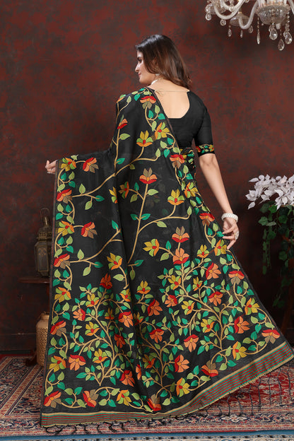 Black Color Soft Cotton Jamdani Saree