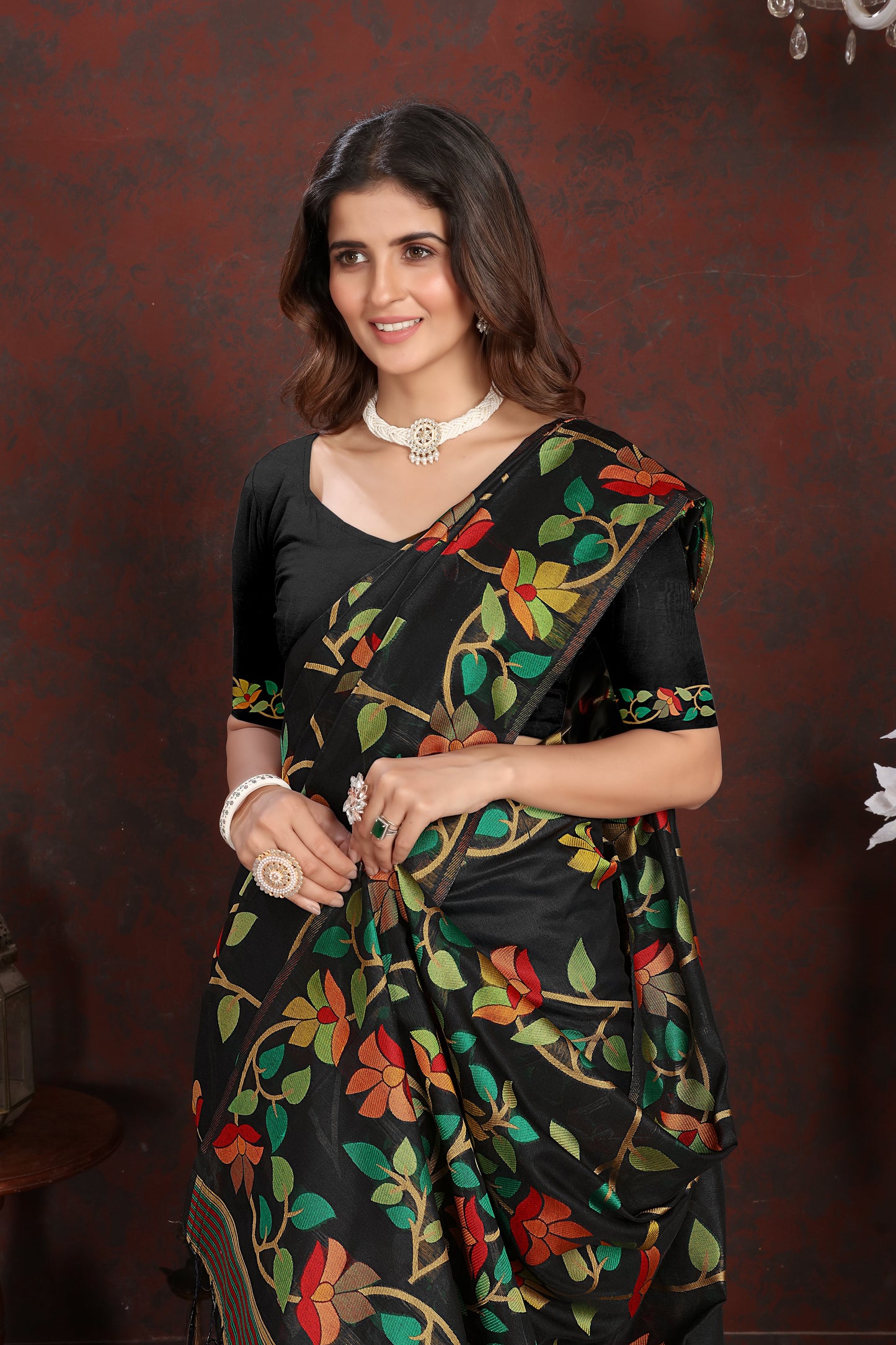 Black Color Soft Cotton Jamdani Saree