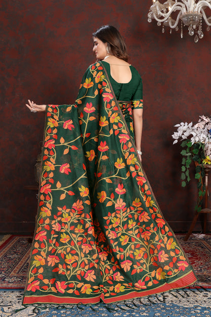 Amazing Green Color Cotton Jamdani Saree