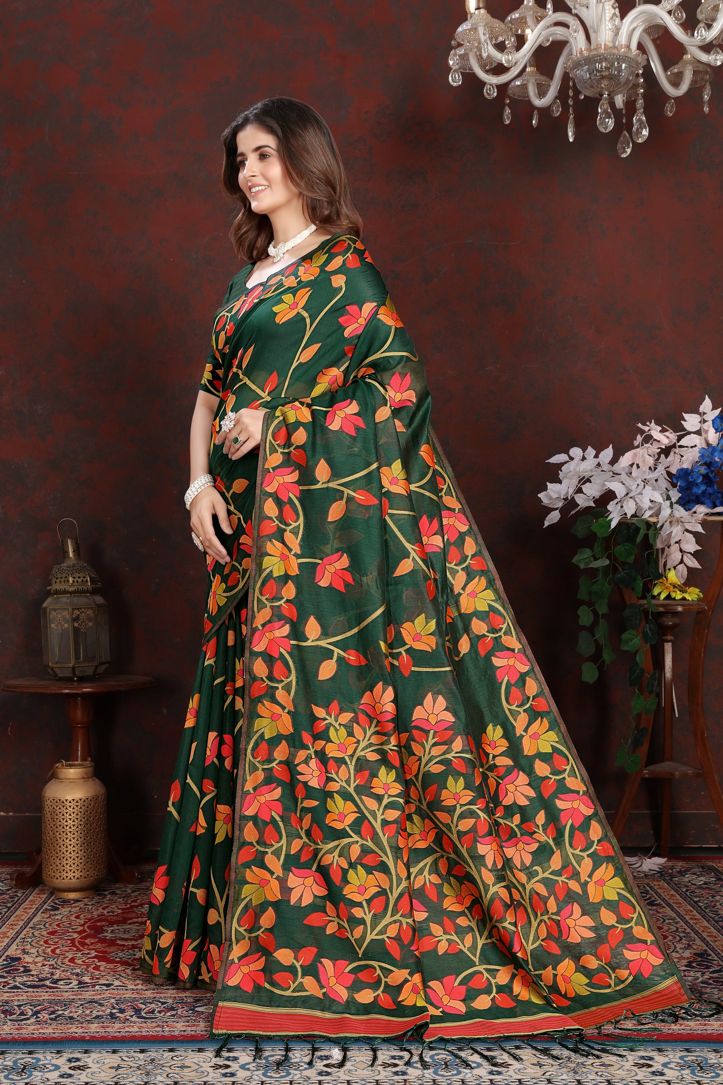 Amazing Green Color Cotton Jamdani Saree