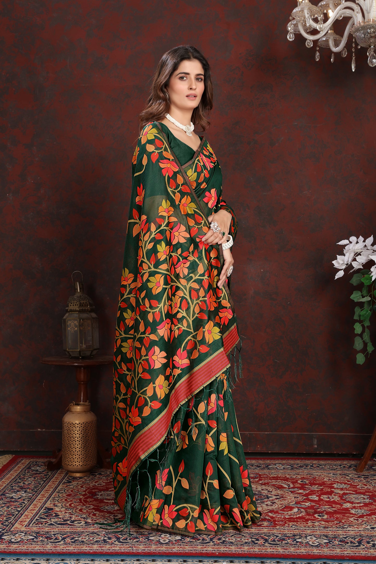 Amazing Green Color Cotton Jamdani Saree