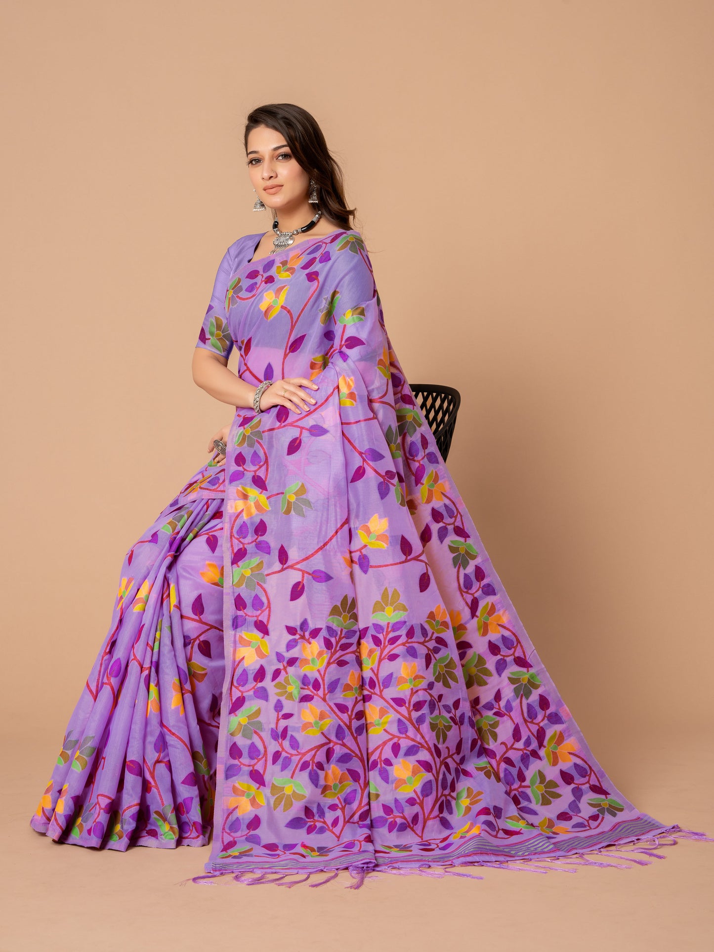 Amazing Lavender Color Cotton Jamdani Saree