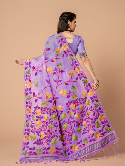 Amazing Lavender Color Cotton Jamdani Saree