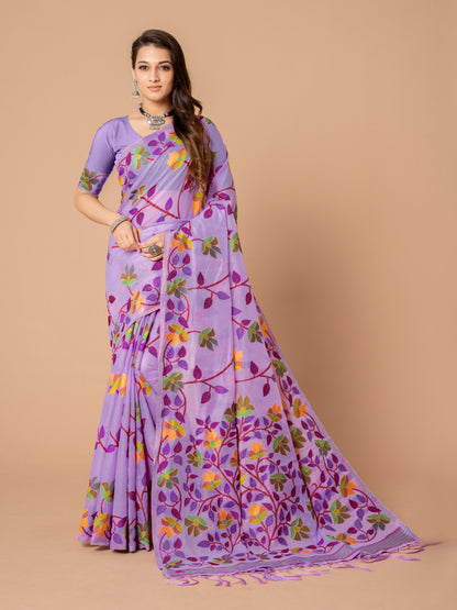 Amazing Lavender Color Cotton Jamdani Saree