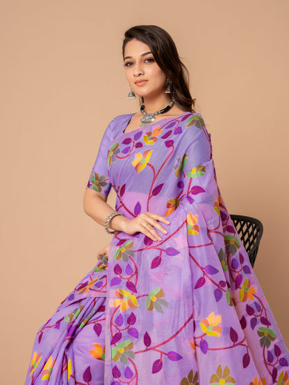 Amazing Lavender Color Cotton Jamdani Saree