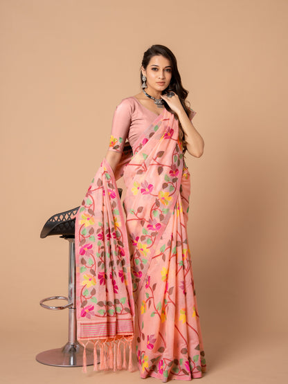 Pink Color Soft Cotton Jamdani Saree