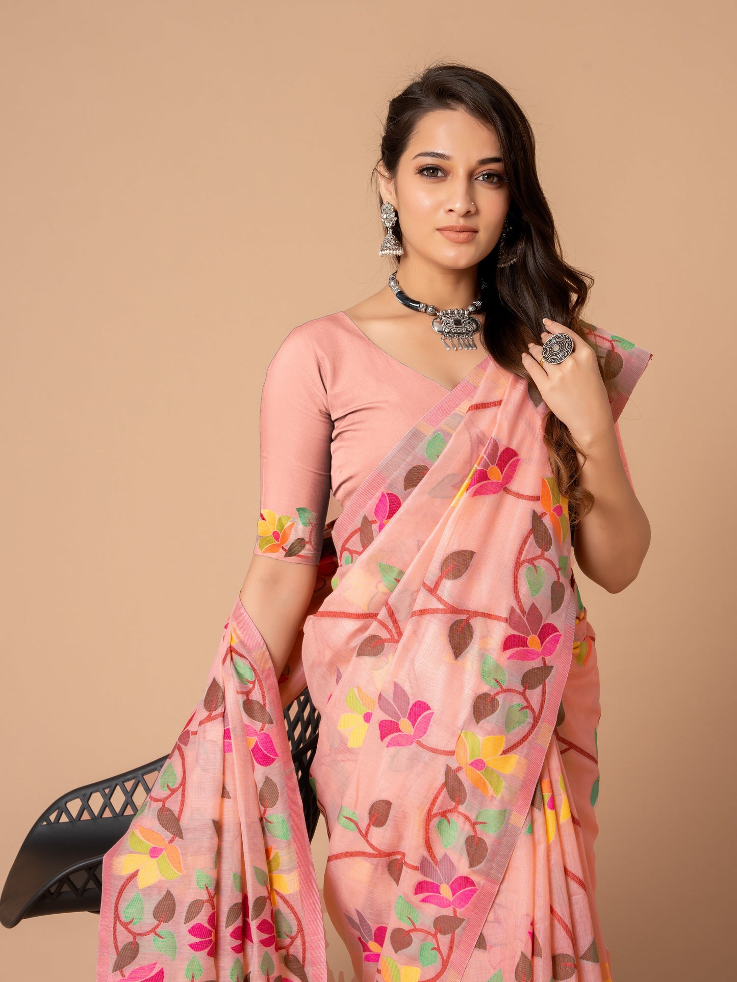 Pink Color Soft Cotton Jamdani Saree