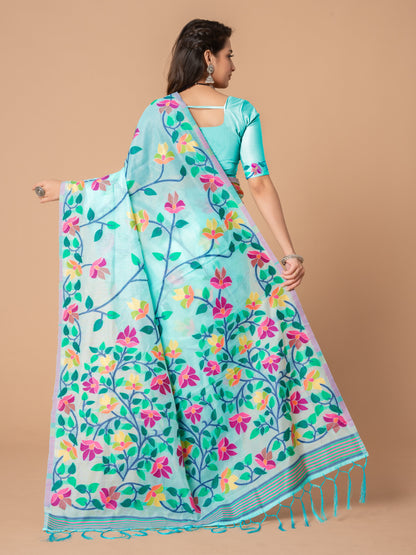 Amazing Sky blue Color Cotton Jamdani Saree