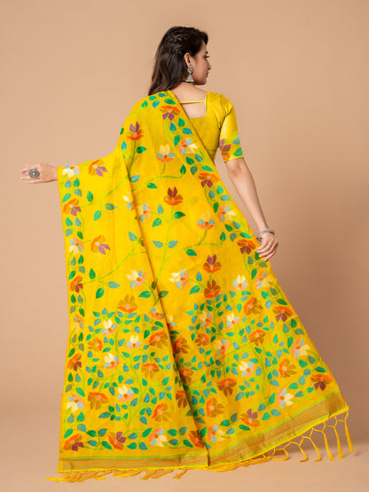 Amazing Yellow Color Cotton Jamdani Saree