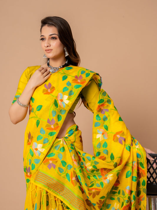 Yellow Color Soft Cotton Jamdani Saree