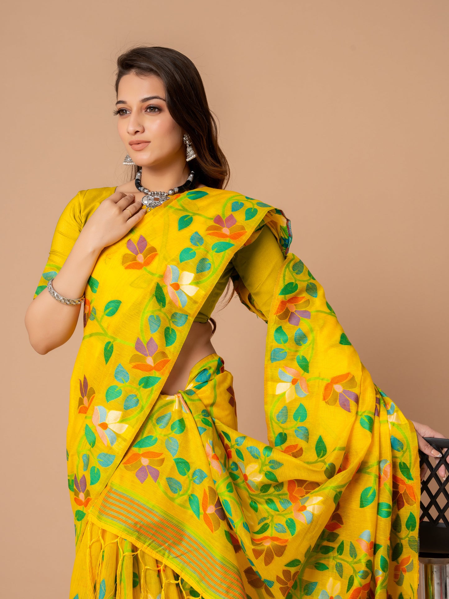 Amazing Yellow Color Cotton Jamdani Saree