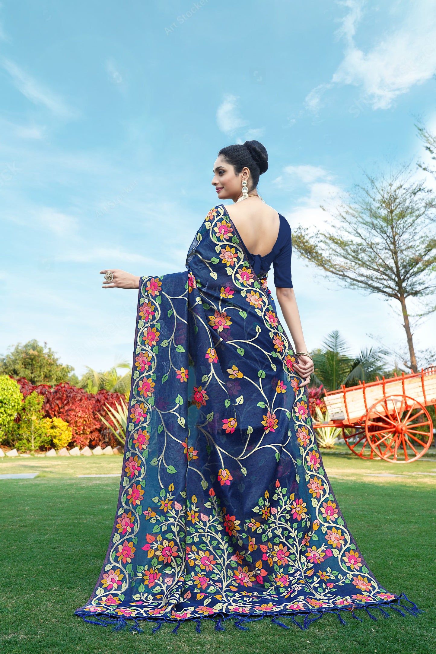 Soft cotton Navy blue Color Jamdani Saree