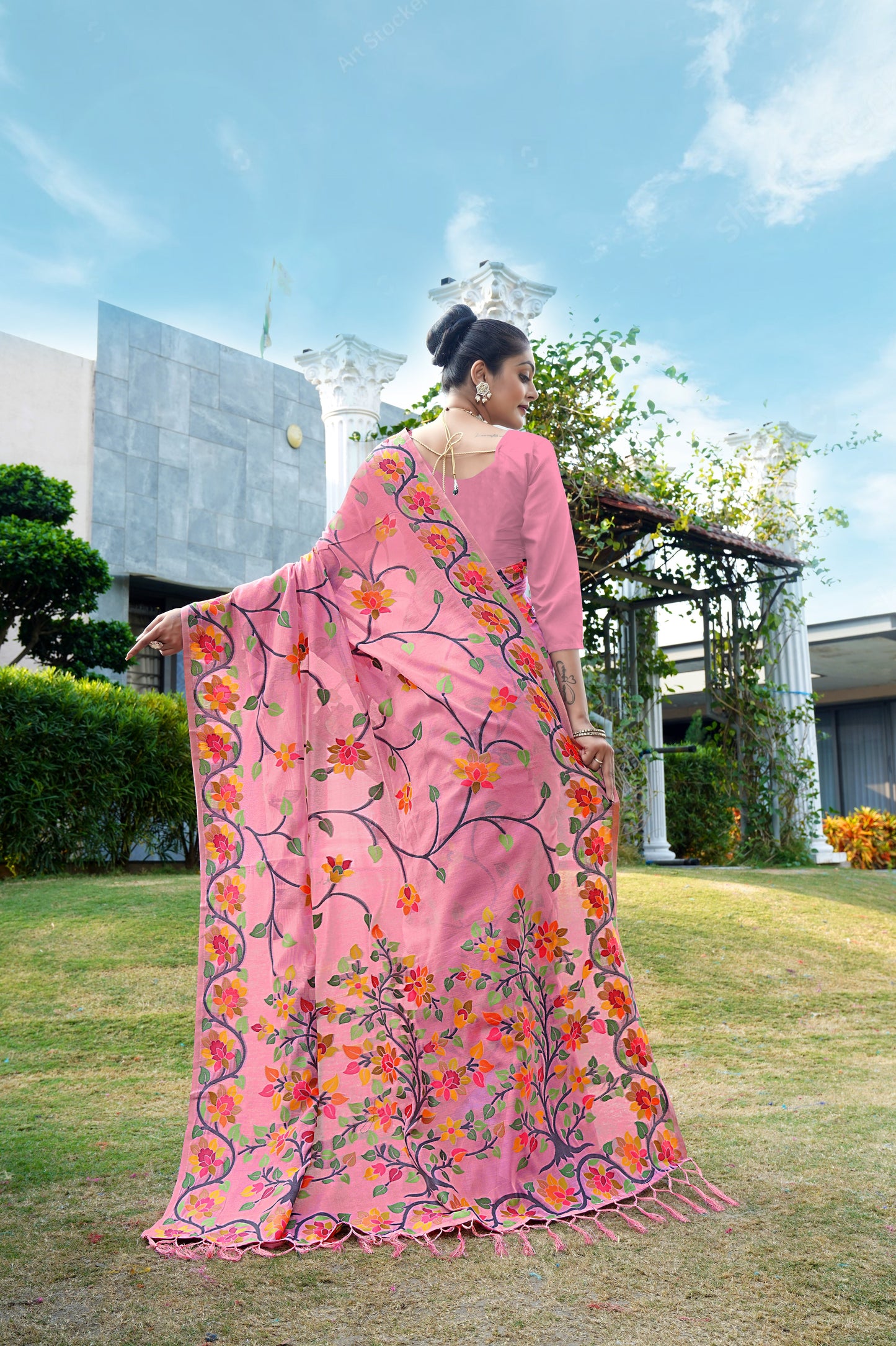 Soft cotton Pink Color Jamdani Saree