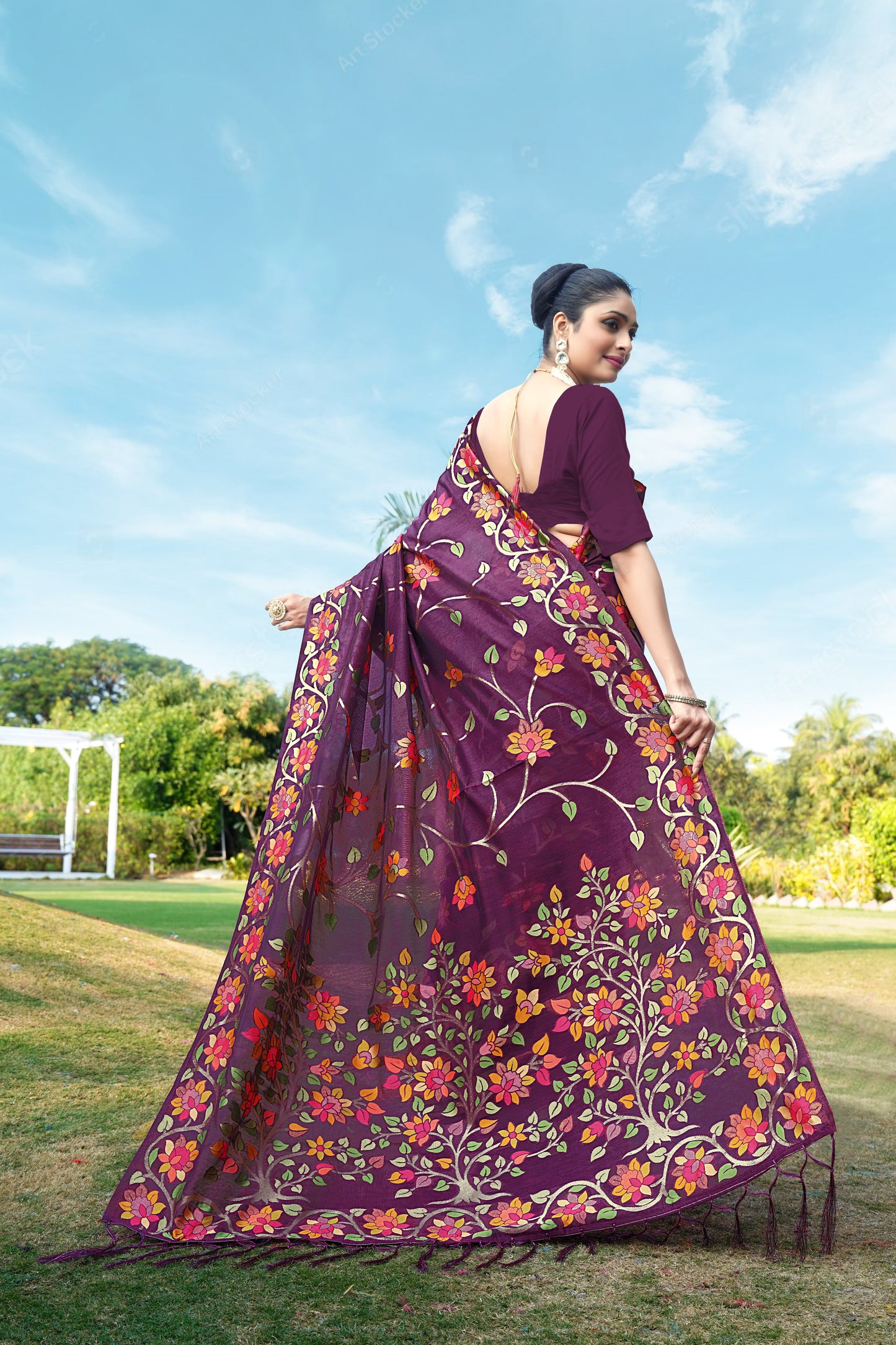 Soft cotton Purple Color Jamdani Saree