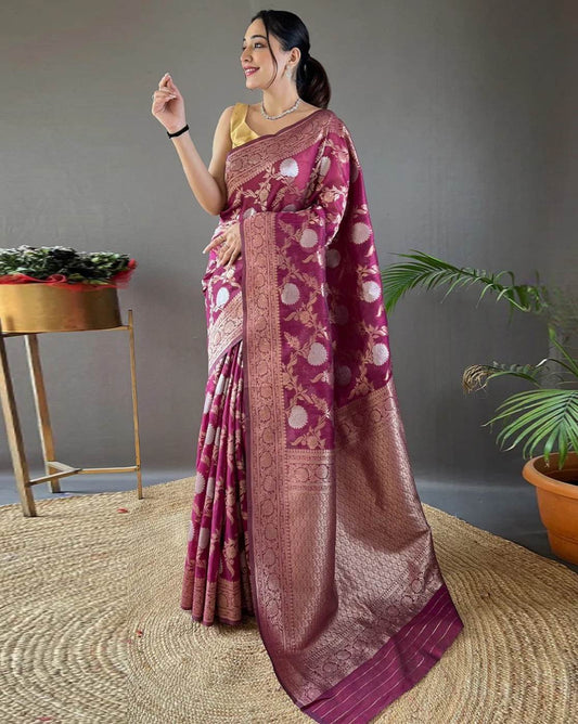 Magenta Banarasi  Floral Woven Saree