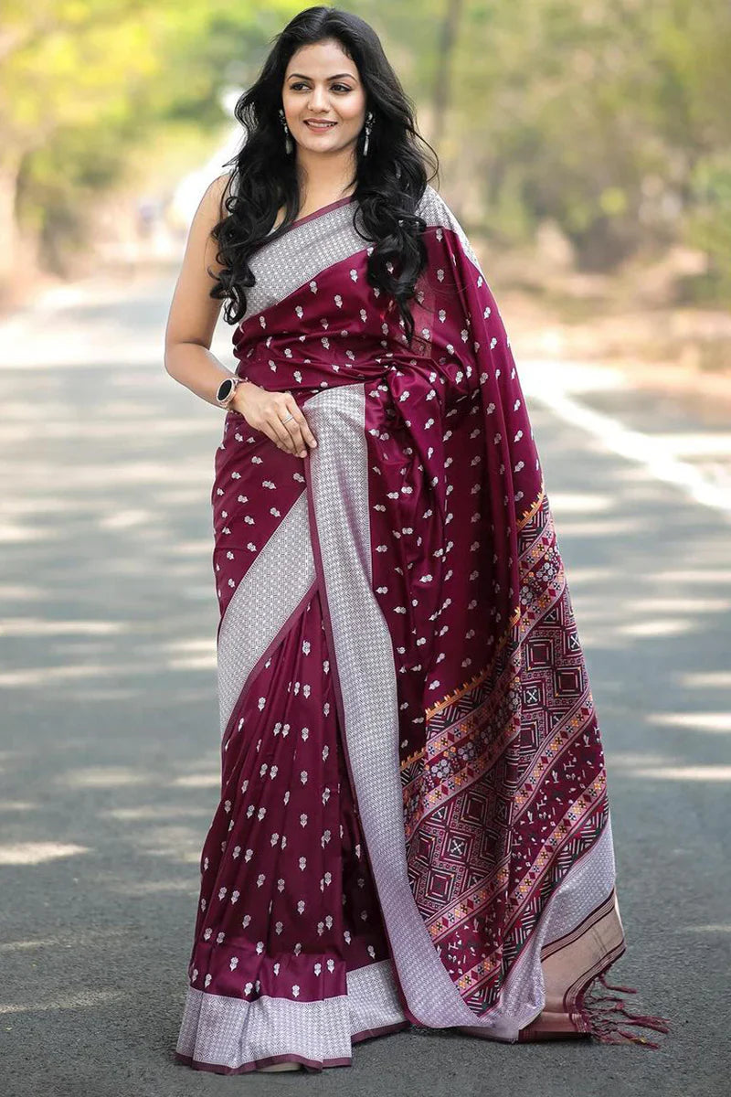 Magenta Banarasi Soft Silk Saree