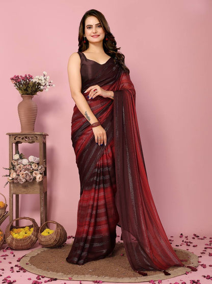 1-Minute Ready To Wear Rangoli Silk Saree (Maroon)