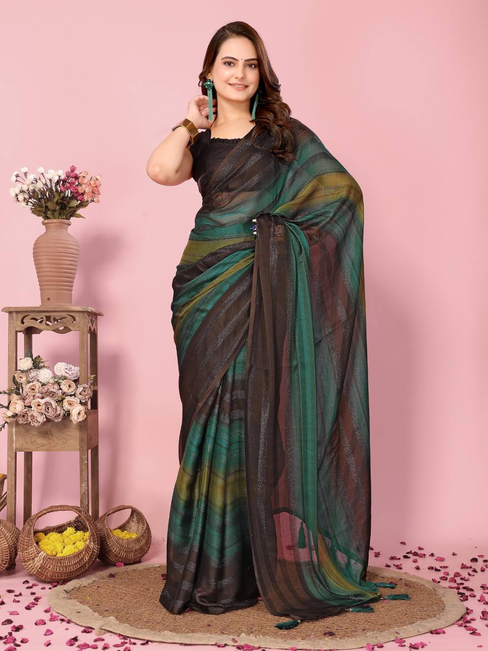 1-Minute Ready To Wear Rangoli Silk Saree (Multi)