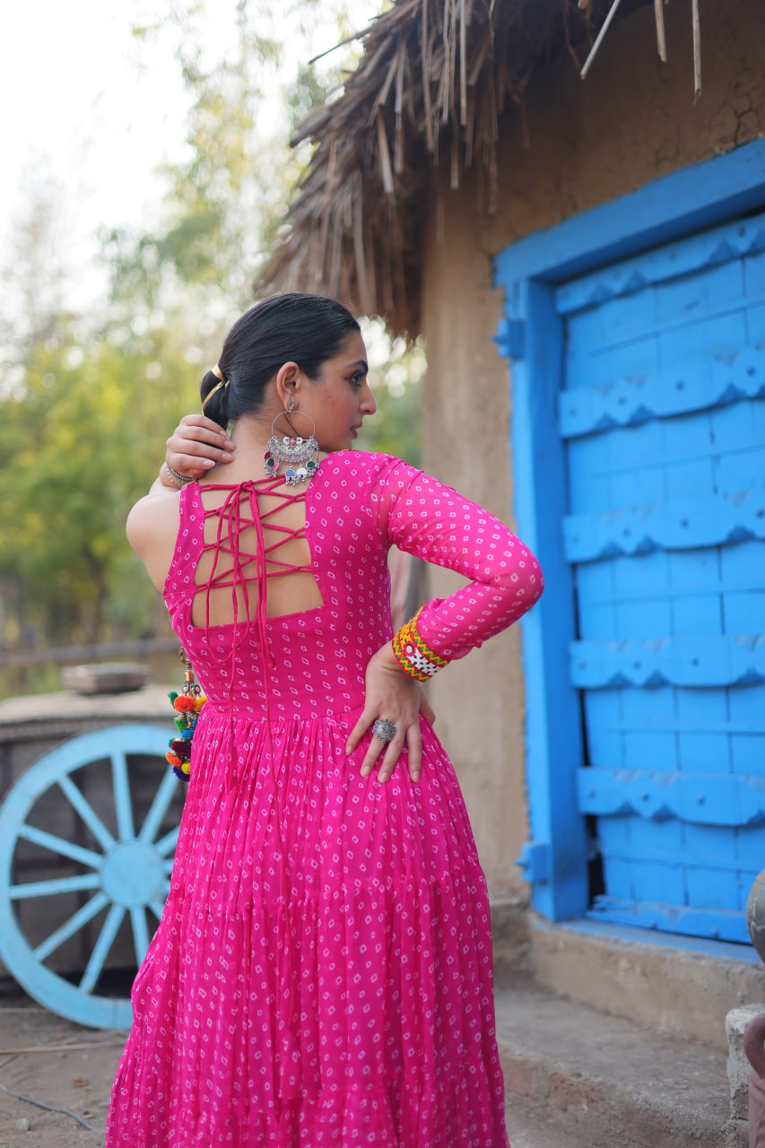 Navratri Garba special Pink color occasional Gown