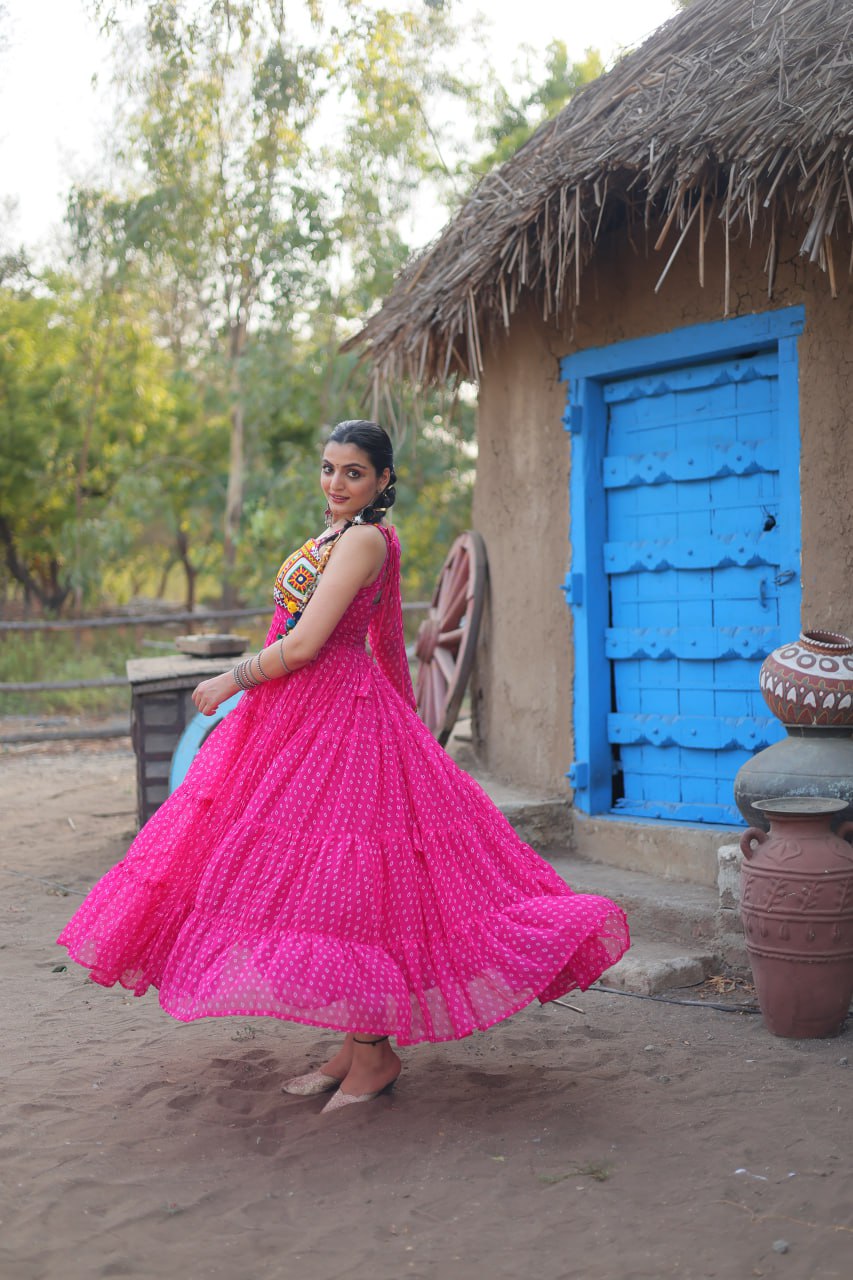 Navratri Garba special Pink color occasional Gown