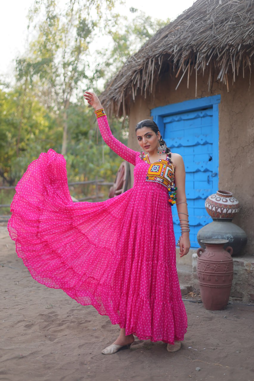 Navratri Garba special Pink color occasional Gown