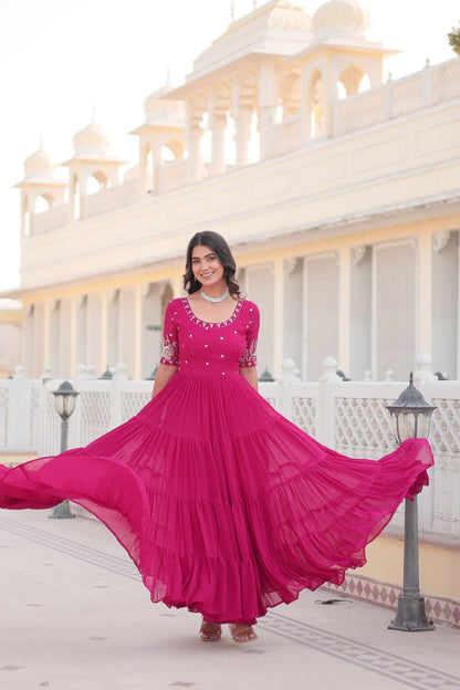 Beautiful Pink Color Fox Georgette Sequins work Gown