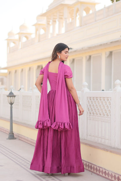 New Pink Color Fox Chinnon Crush Party Wear Gown