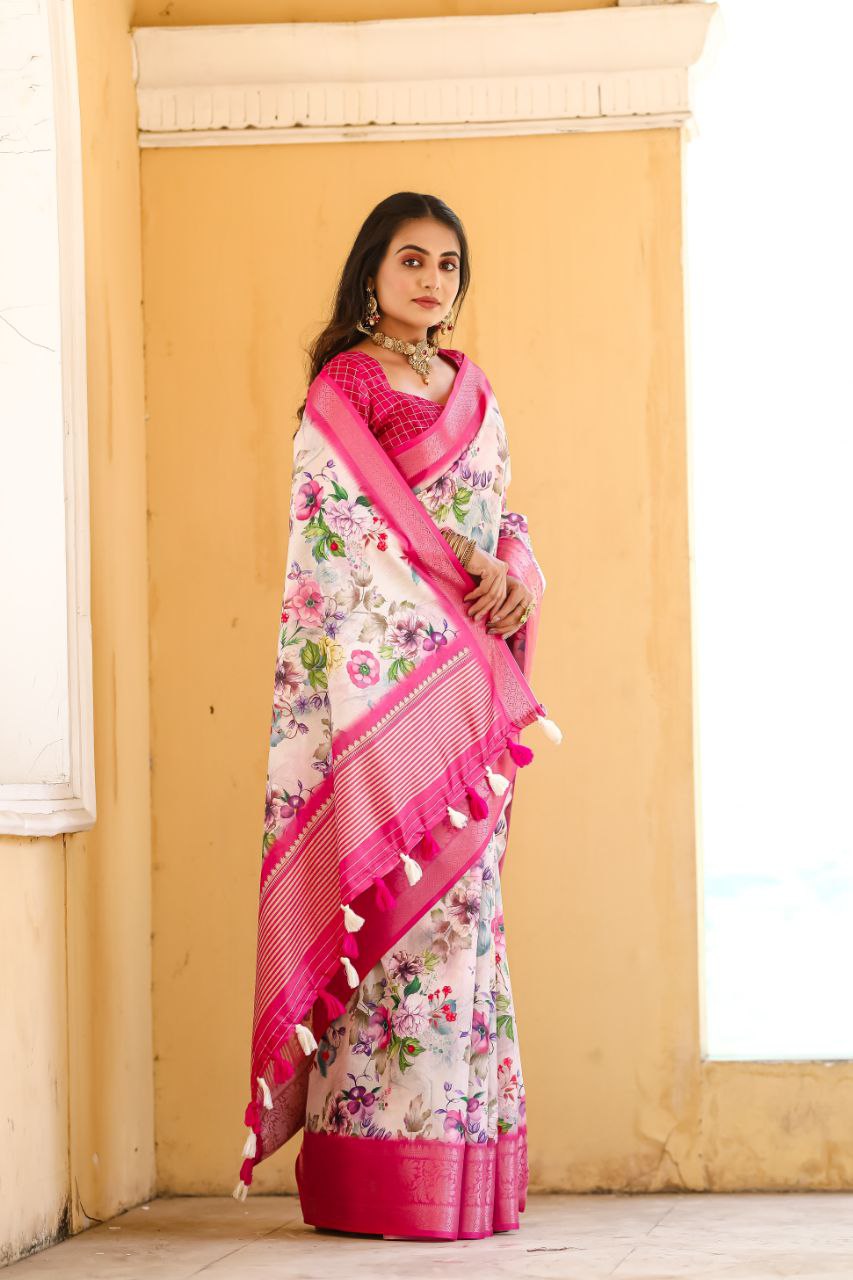 New Traditional Pink Color Dola Silk Saree