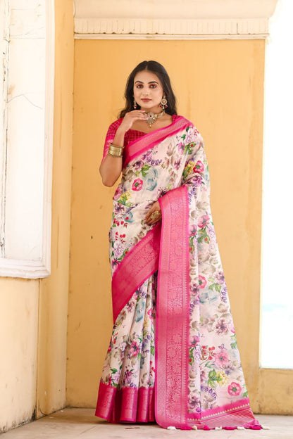 New Traditional Pink Color Dola Silk Saree