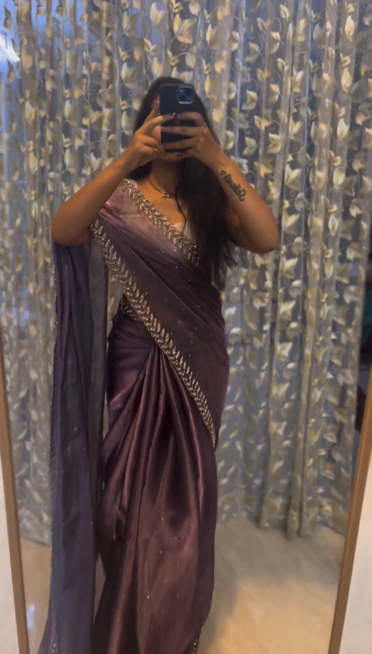 Purple Pure Soft Zimmy Choo Fabric Embroidery Saree