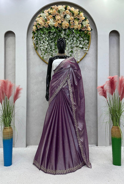 Purple Pure Soft Zimmy Choo Fabric Embroidery Saree