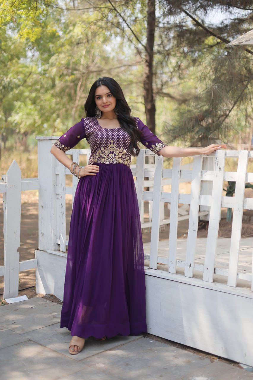 Purple Color party wear Ready made Gown