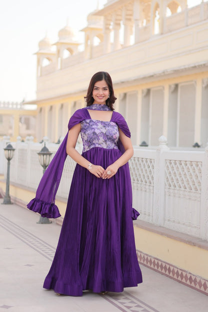 New Purple Color Fox Chinnon Crush Party Wear Gown