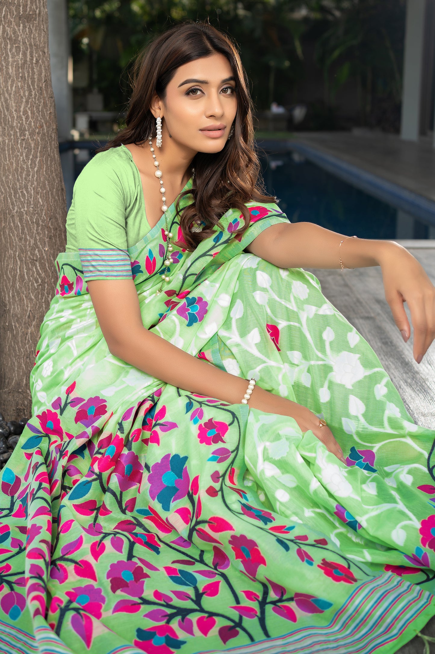 Claasic Ruhani Green Color Cotton Jamdani Saree